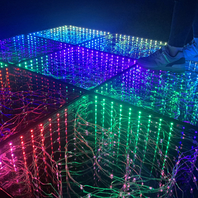 RGB 3in1 Luminous Starry Golden LEDs Floor Tiles 3D 50*50cm Mirror Dance Floor for Party Wedding