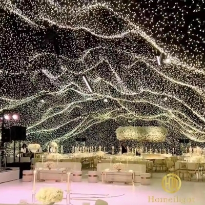 Romantic Wedding Party Warm White LED Star Curtain for Church Ceiling Support Dimmer